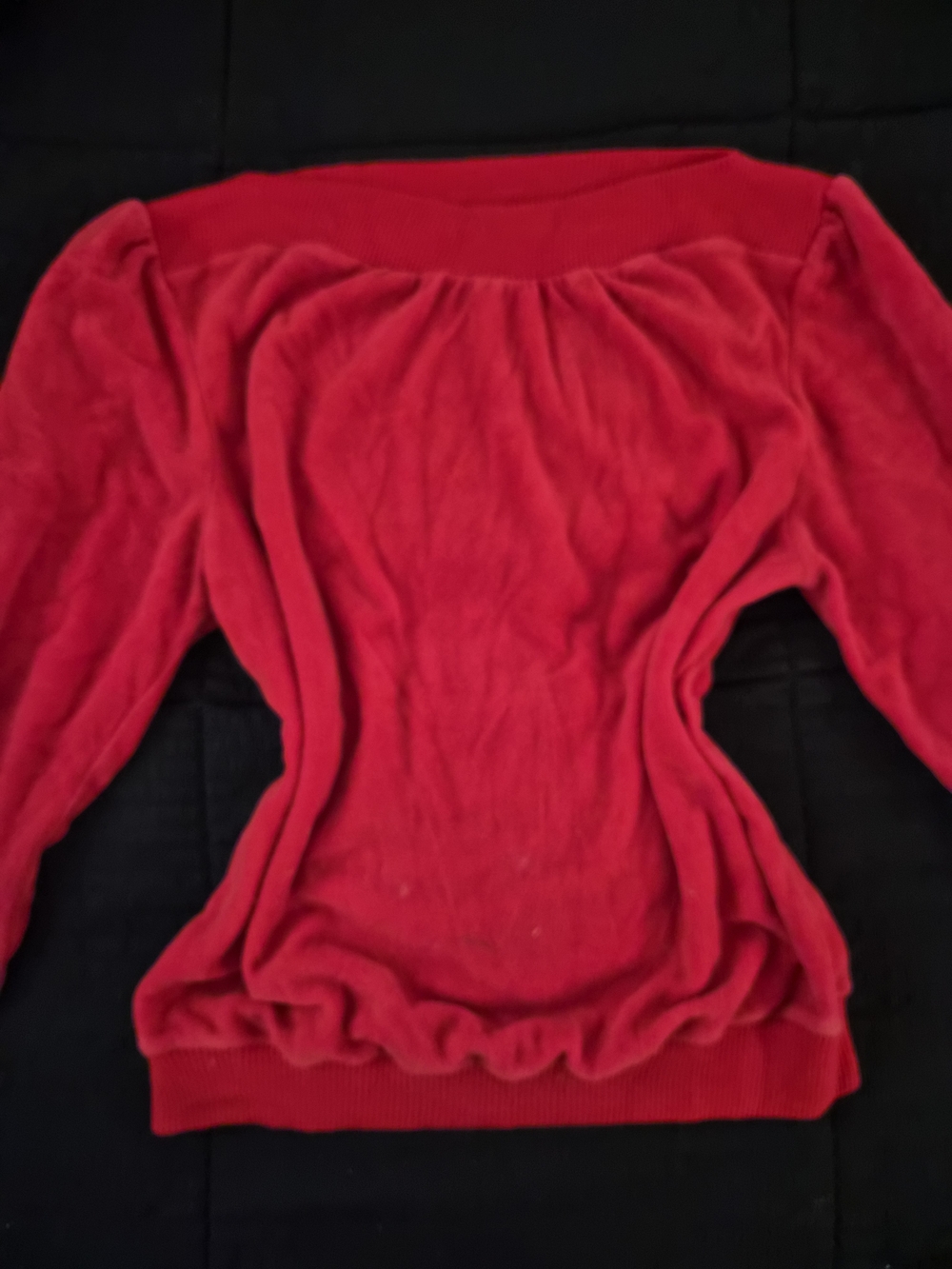Vintage Sears Red Off-Shoulder Velour Sweatshirt